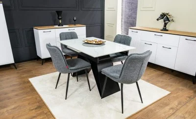 Set Masă Living Extensibilă KJT417 Albă cu 4 Scaune DCM2001AF Gri