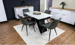 Set Masă Living Extensibilă KJT417 Albă cu 4 Scaune J262-L Gri