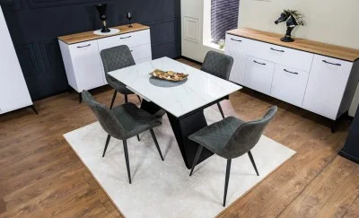 Set Masă Living Extensibilă KJT417 Albă cu 4 Scaune J262-L Gri