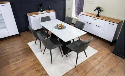 Set Masă Living Extensibilă KJT417 Albă cu 6 Scaune J262-L Gri