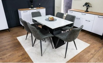 Set Masă Living Extensibilă KJT417 Albă cu 6 Scaune J262-L Gri