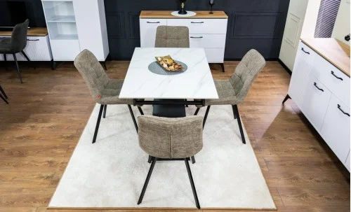 Set Masă Living Extensibilă KJT417 Albă cu 4 Scaune DCM1801CF Verzi