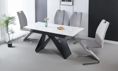 Set Masă Living Extensibilă KJT417 cu 4 Scaune F692 Gri