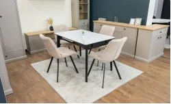 Set Masă Living Extensibilă KJT4711-1 Alb cu 4 Scaune DCM1801CF Bej