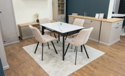 Set Masă Living Extensibilă KJT4711-1 Alb cu 4 Scaune DCM1801CF Bej