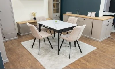 Set Masă Living Extensibilă KJT4711-1 Alb cu 4 Scaune DCM1801CF Bej