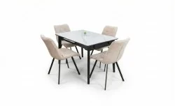Set Masă Living Extensibilă KJT4711-1 Alb cu 4 Scaune DCM1801CF Bej