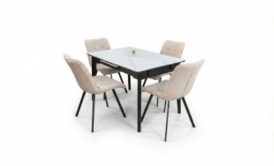 Set Masă Living Extensibilă KJT4711-1 Alb cu 4 Scaune DCM1801CF Bej