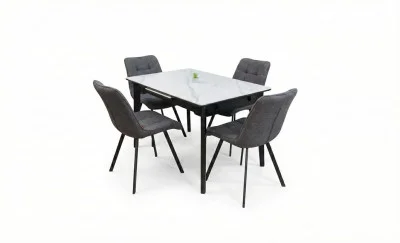 Set Masă Living Extensibilă KJT4711-1 Alb cu 4 Scaune DCM1801CF Gri