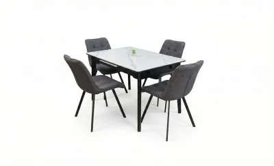 Set Masă Living Extensibilă KJT4711-1 Alb cu 4 Scaune DCM1801CF Gri