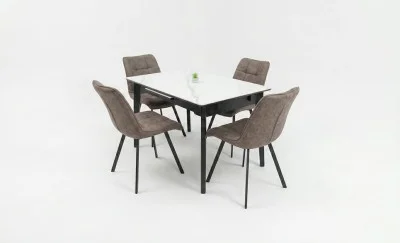Set Masă Living Extensibilă KJT4711-1 Alb cu 4 Scaune DCM1801CF Maro