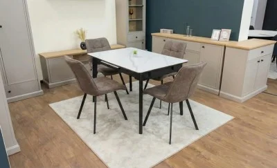 Set Masă Living Extensibilă KJT4711-1 Alb cu 4 Scaune DCM1801CF Maro