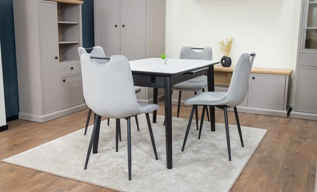 Set Masă Living Extensibilă KJT4711-1 Alb cu 4 Scaune KJC0358 Gri 5