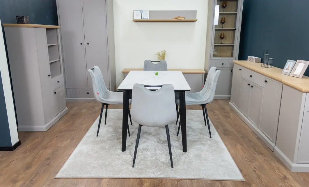 Set Masă Living Extensibilă KJT4711-1 Alb cu 4 Scaune KJC0358 Gri 8