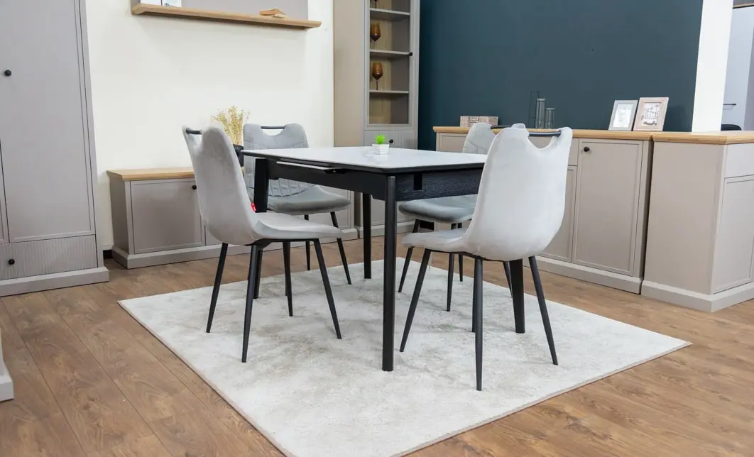 Set Masă Living Extensibilă KJT4711-1 Alb cu 4 Scaune KJC0358 Gri 7