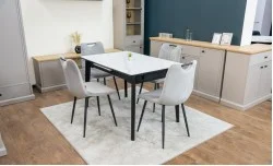 Set Masă Living Extensibilă KJT4711-1 Alb cu 4 Scaune KJC0358 Gri