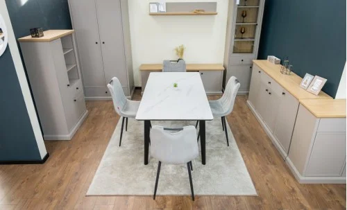 Set Masă Living Extensibilă KJT4711-1 Alb cu 4 Scaune KJC0358 Gri