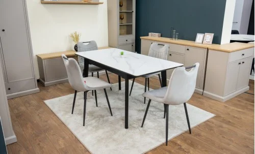 Set Masă Living Extensibilă KJT4711-1 Alb cu 4 Scaune KJC0358 Gri