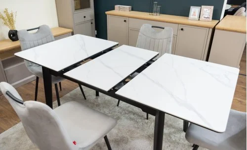 Set Masă Living Extensibilă KJT4711-1 Alb cu 4 Scaune KJC0358 Gri