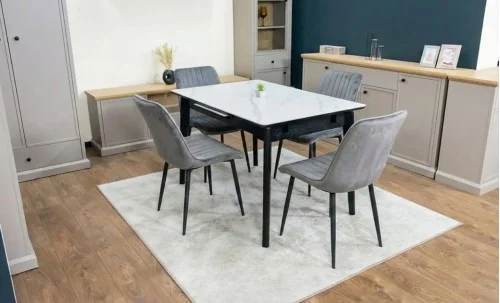 Set Masă Living Extensibilă KJT4711-1 Alb cu 4 Scaune KJC176 Gri