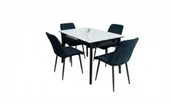 Set Masă Living Extensibilă KJT4711-1 Alb cu 4 Scaune KJC176 Negre