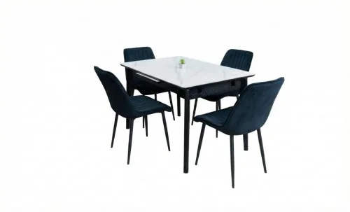 Set Masă Living Extensibilă KJT4711-1 Alb cu 4 Scaune KJC176 Negre