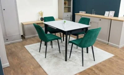 Set Masă Living Extensibilă KJT4711-1 Alb cu 4 Scaune KJC176 Verde