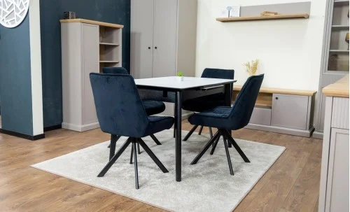 Set Masă Living Extensibilă KJT4711-1 Alb cu 4 Scaune Tapițate KJC356 Negre