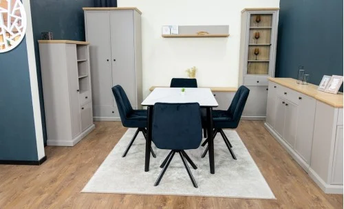 Set Masă Living Extensibilă KJT4711-1 Alb cu 4 Scaune Tapițate KJC356 Negre