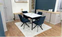 Set Masă Living Extensibilă KJT4711-1 Alb cu 4 Scaune Tapițate KJC356 Negre