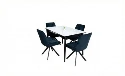 Set Masă Living Extensibilă KJT4711-1 Alb cu 4 Scaune Tapițate KJC356 Negre
