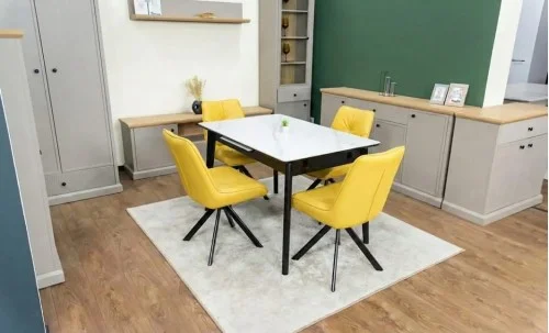 Set Masă Living Extensibilă KJT4711-1 Alb cu 4 Scaune Tapițate KJC356 Galbene
