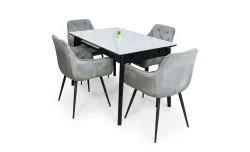 Set Masă Living Extensibilă KJT4711-1 Alb cu 4 Scaune Tapițate KJC38 Gri