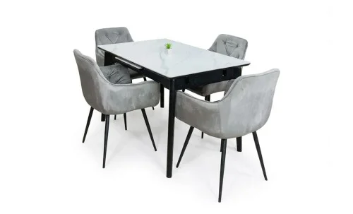 Set Masă Living Extensibilă KJT4711-1 Alb cu 4 Scaune Tapițate KJC38 Gri