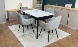 Set Masă Living Extensibilă KJT4711-1 Alb cu 4 Scaune Tapițate KJC38 Gri