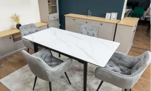 Set Masă Living Extensibilă KJT4711-1 Alb cu 4 Scaune Tapițate KJC38 Gri