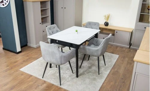 Set Masă Living Extensibilă KJT4711-1 Alb cu 4 Scaune Tapițate KJC38 Gri