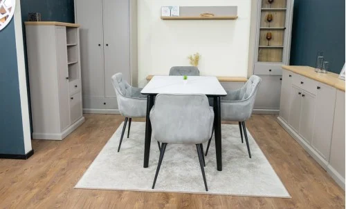 Set Masă Living Extensibilă KJT4711-1 Alb cu 4 Scaune Tapițate KJC38 Gri