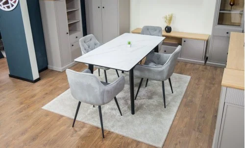 Set Masă Living Extensibilă KJT4711-1 Alb cu 4 Scaune Tapițate KJC38 Gri