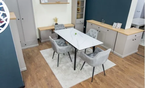 Set Masă Living Extensibilă KJT4711-1 Alb cu 4 Scaune Tapițate KJC38 Gri