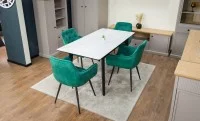 Set Masă Living Extensibilă KJT4711-1 Alb cu 4 Scaune Tapițate KJC38 Verde 8