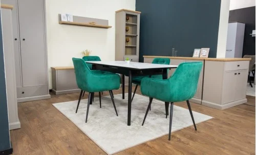 Set Masă Living Extensibilă KJT4711-1 Alb cu 4 Scaune Tapițate KJC38 Verde