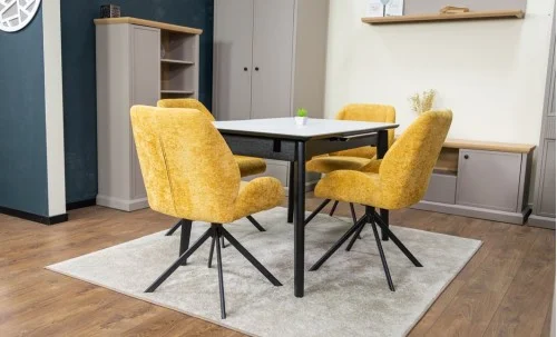 Set Masă Living Extensibilă KJT4711-1 Alb cu 4 Scaune Tapițate KJC4347 Galbene