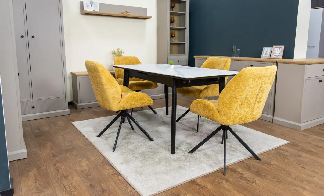 Set Masă Living Extensibilă KJT4711-1 Alb cu 4 Scaune Tapițate KJC4347 Galbene 10