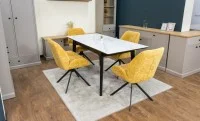 Set Masă Living Extensibilă KJT4711-1 Alb cu 4 Scaune Tapițate KJC4347 Galbene 2