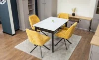 Set Masă Living Extensibilă KJT4711-1 Alb cu 4 Scaune Tapițate KJC4347 Galbene