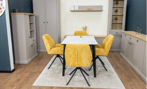 Set Masă Living Extensibilă KJT4711-1 Alb cu 4 Scaune Tapițate KJC4347 Galbene