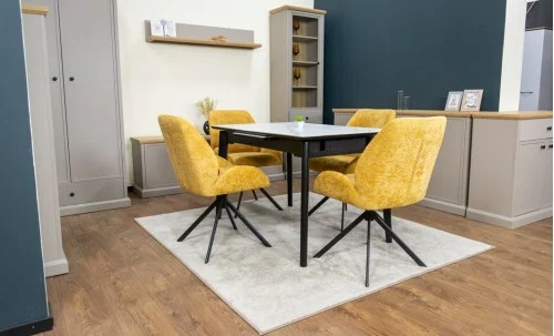 Set Masă Living Extensibilă KJT4711-1 Alb cu 4 Scaune Tapițate KJC4347 Galbene