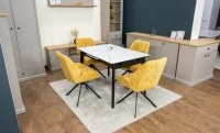 Set Masă Living Extensibilă KJT4711-1 Alb cu 4 Scaune Tapițate KJC4347 Galbene