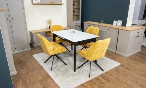 Set Masă Living Extensibilă KJT4711-1 Alb cu 4 Scaune Tapițate KJC4347 Galbene